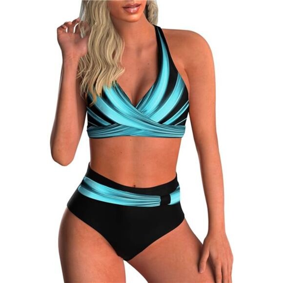 Women's Vintage Wrap Front Bikini Set High Waisted Tummy Control Swimsuit